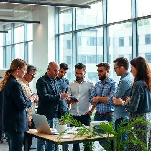 A diverse group of people collaborating on a project, representing the AI Game Dev Hub community