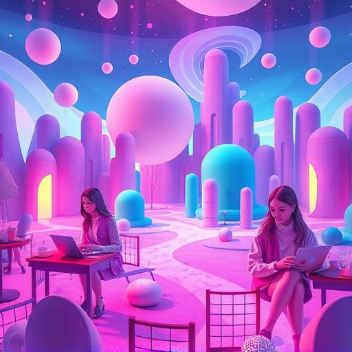 A stylized AI-generated environment with vibrant colors, exaggerated shapes, and a dreamlike atmosphere.
