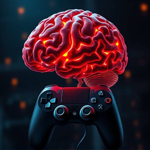 AI Brain integrated with a game controller, representing the intersection of AI and game development